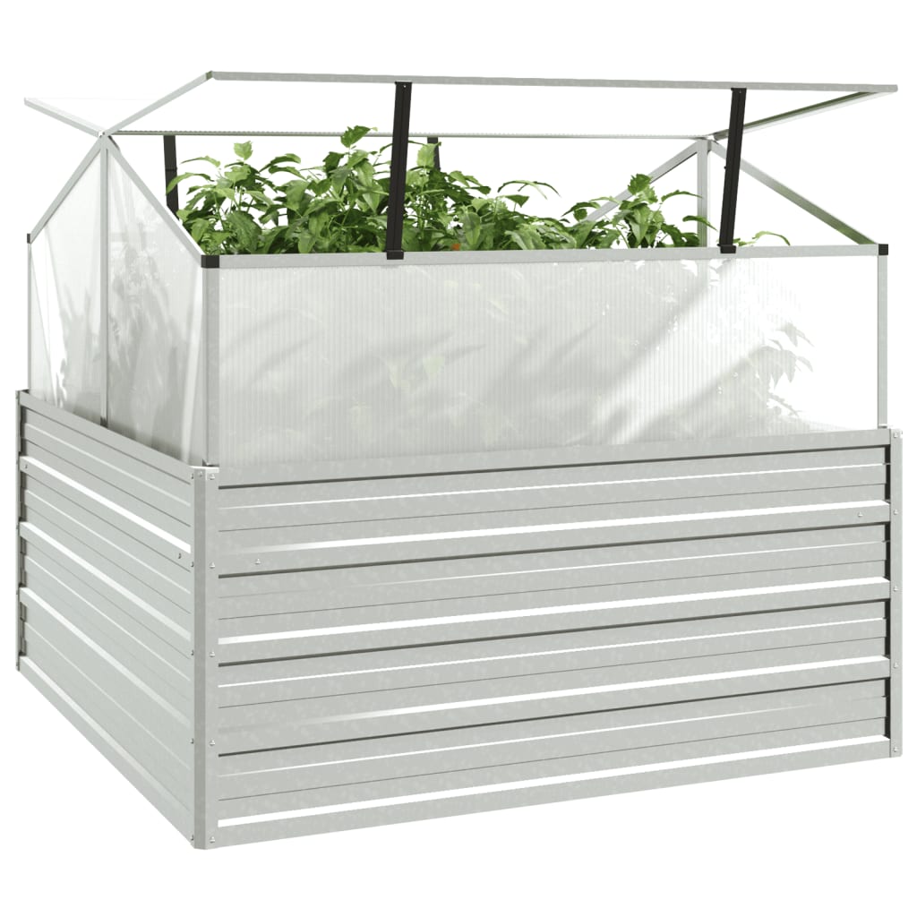 vidaXL Garden Raised Bed with Greenhouse 39.4"x39.4"x33.5" Silver-2