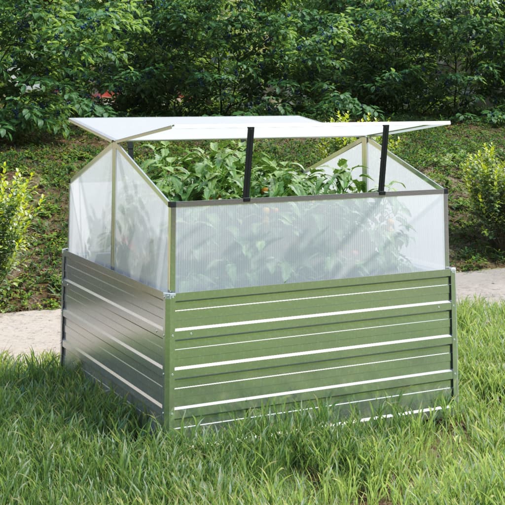 vidaXL Garden Raised Bed with Greenhouse 39.4"x39.4"x33.5" Silver-1