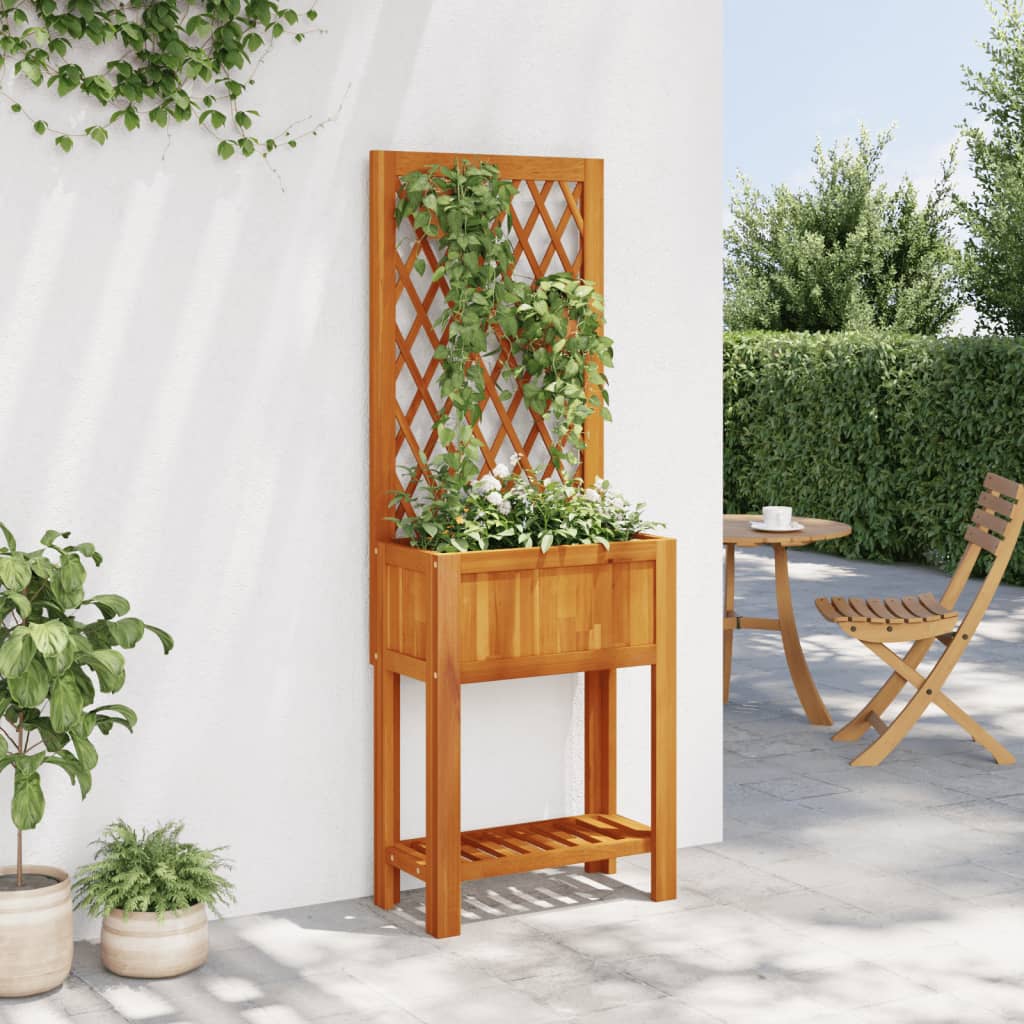 vidaXL Planter with Trellis and Shelf Outdoor Flower Box Solid Wood Acacia-2