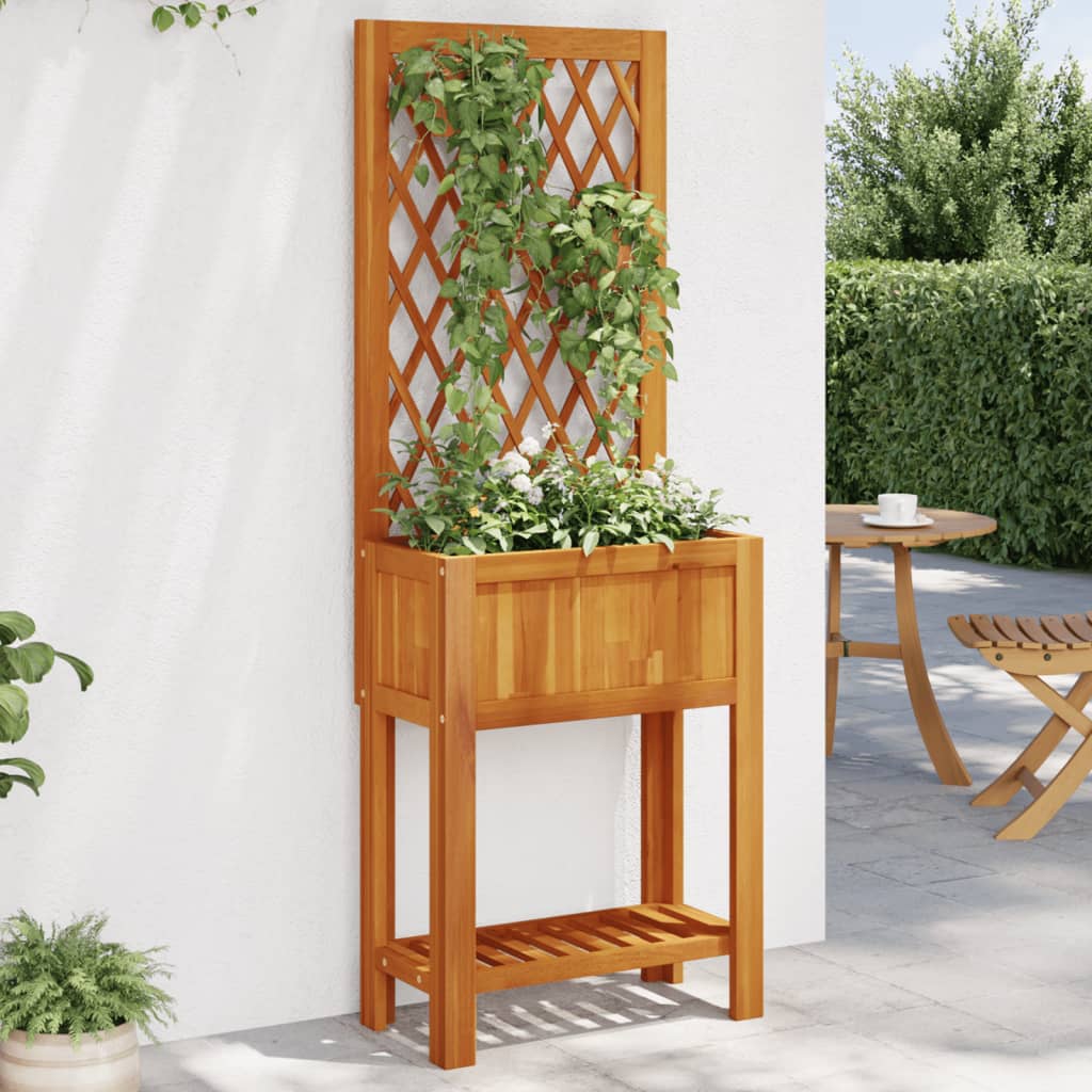 vidaXL Planter with Trellis and Shelf Outdoor Flower Box Solid Wood Acacia-0