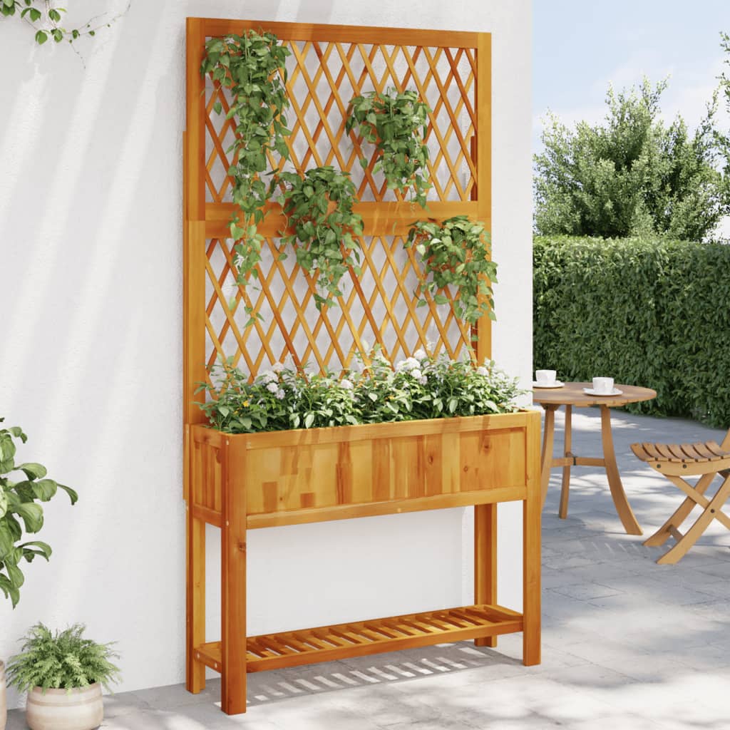 vidaXL Planter with Trellis and Shelf Outdoor Flower Box Solid Wood Acacia-5