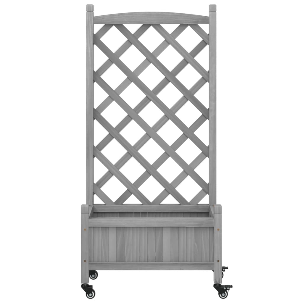 vidaXL Planter with Trellis and Wheels Gray Solid Wood Fir-3