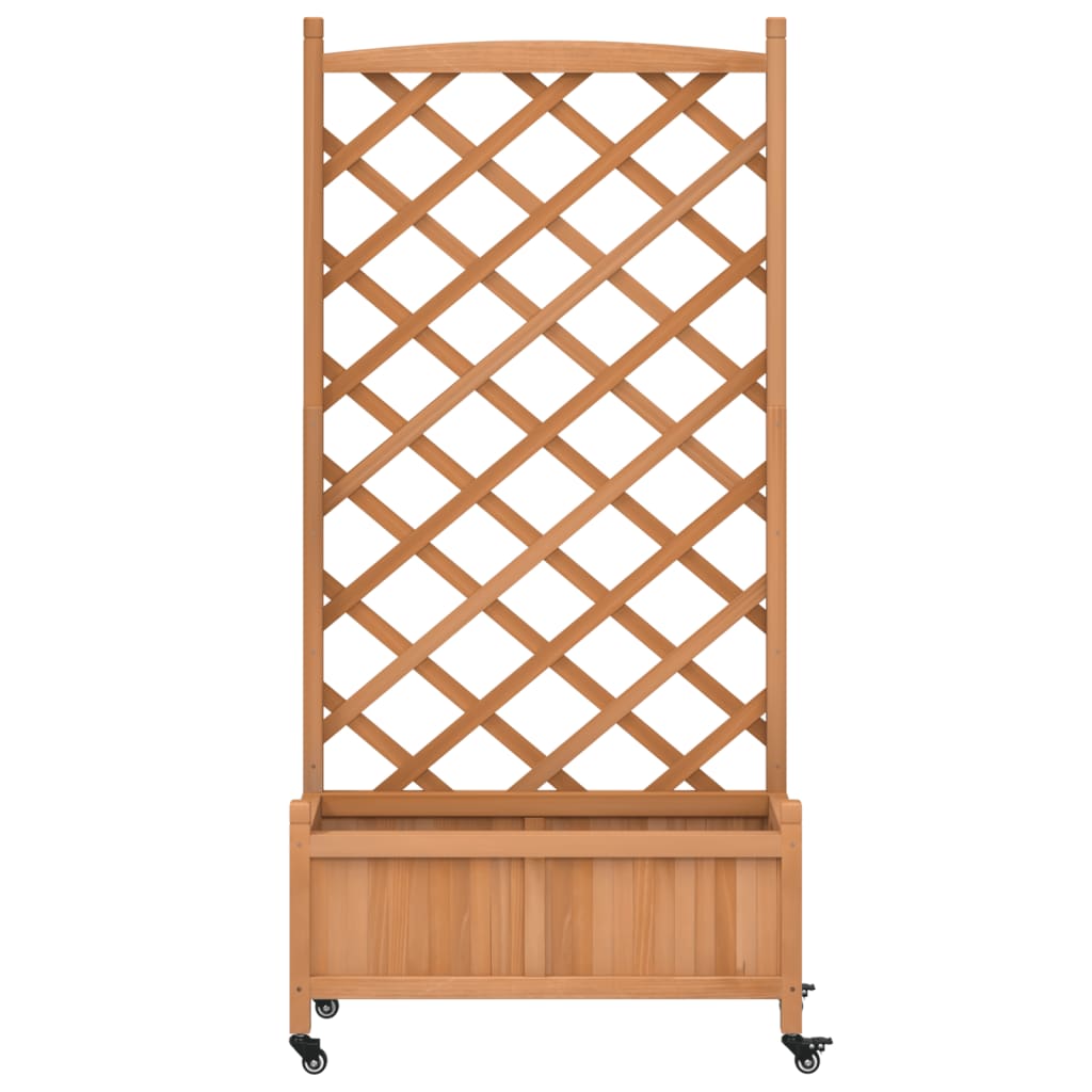 vidaXL Planter with Trellis and Wheels Brown Solid Wood Fir-3