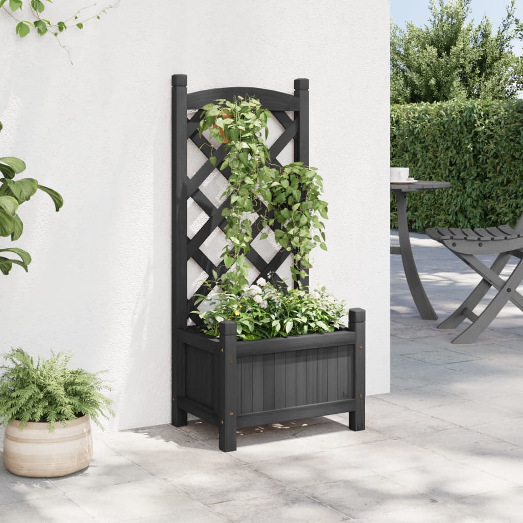 vidaXL Planter with Trellis Black Solid Wood Fir-2