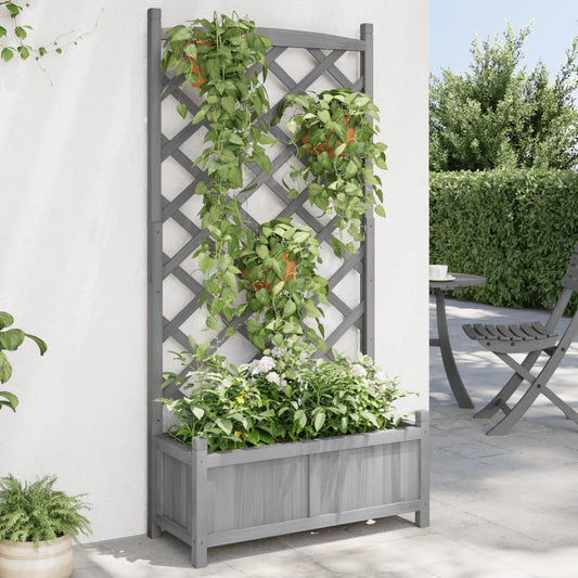 vidaXL Planter with Trellis Gray Solid Wood Fir-0