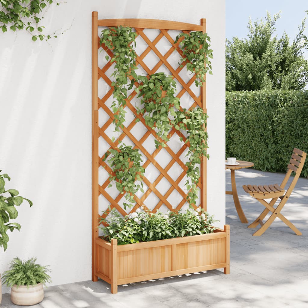 vidaXL Planter with Trellis Brown Solid Wood Fir-1