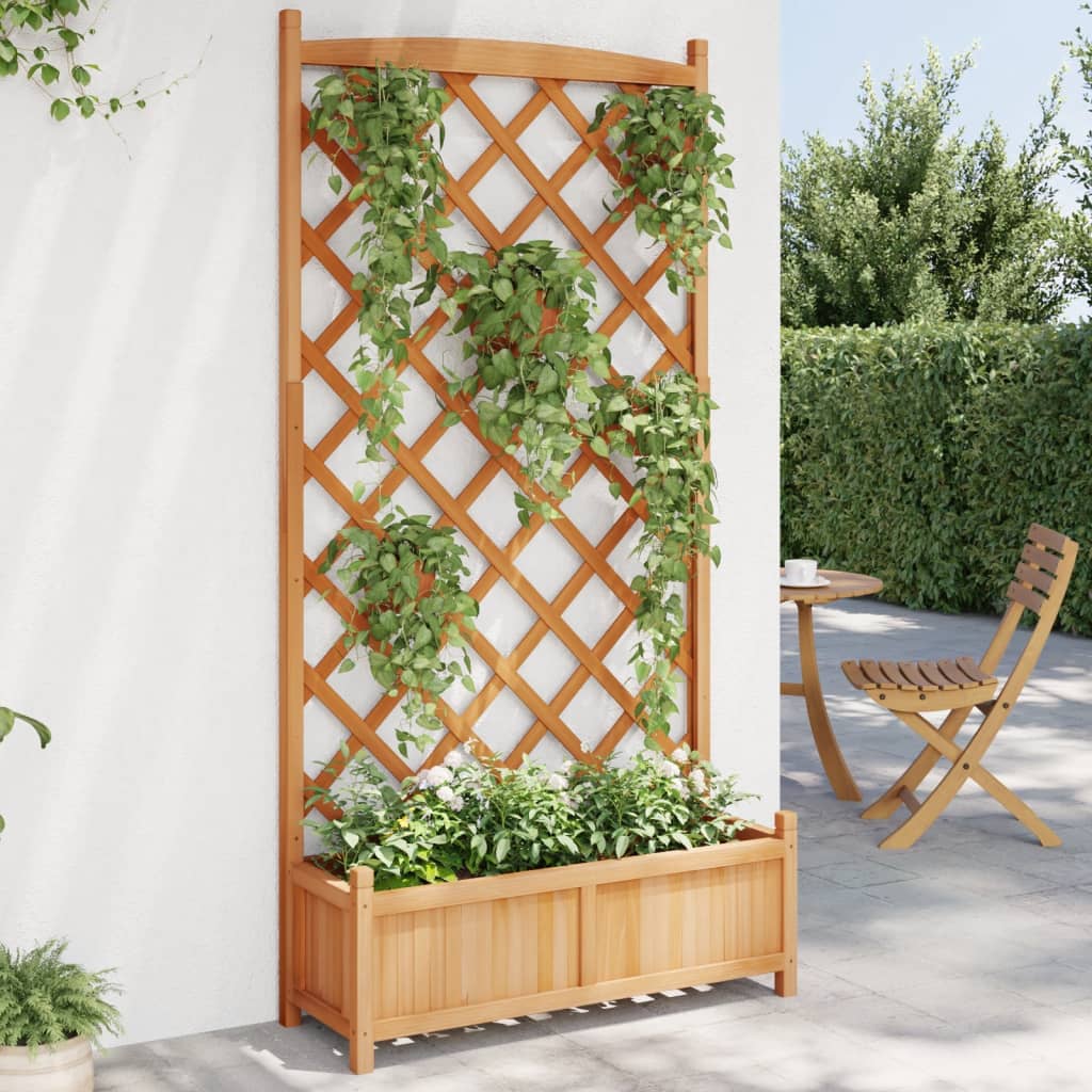 vidaXL Planter with Trellis Brown Solid Wood Fir-0