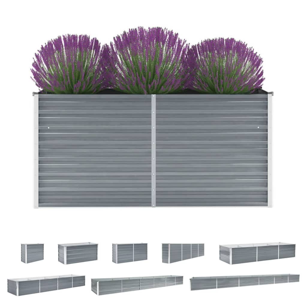 vidaXL Raised Garden Bed Flower Bed Galvanized Steel Outdoor Planter Gray-11